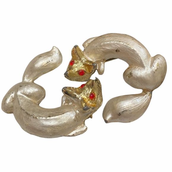 Vintage Enamel And Rhinestone Fox Pins (2) Brooches - Picture 3 of 16